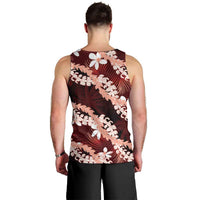 Puakenikeni Maile Lei Men Tank Top Frangipani Red Tropical Leaves LT01 - Polynesian Pride