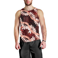 Puakenikeni Maile Lei Men Tank Top Frangipani Red Tropical Leaves LT01 - Polynesian Pride