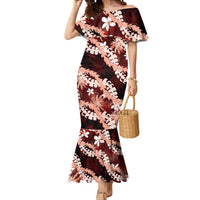 Puakenikeni Maile Lei Mermaid Dress Frangipani Red Tropical Leaves LT01 Women Red - Polynesian Pride