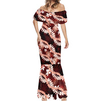 Puakenikeni Maile Lei Mermaid Dress Frangipani Red Tropical Leaves LT01 - Polynesian Pride