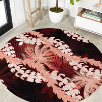 Puakenikeni Maile Lei Round Carpet Frangipani Red Tropical Leaves LT01 Red - Polynesian Pride