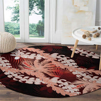 Puakenikeni Maile Lei Round Carpet Frangipani Red Tropical Leaves LT01 - Polynesian Pride