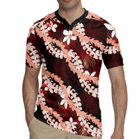Puakenikeni Maile Lei Rugby Jersey Frangipani Red Tropical Leaves LT01 - Polynesian Pride