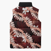 Puakenikeni Maile Lei Sleeveless Puffer Jacket Frangipani Red Tropical Leaves LT01 - Polynesian Pride