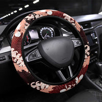 Puakenikeni Maile Lei Steering Wheel Cover Frangipani Red Tropical Leaves LT01 Universal Fit Red - Polynesian Pride