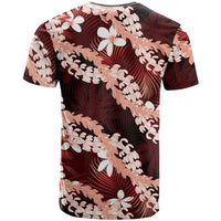 Puakenikeni Maile Lei T Shirt Frangipani Red Tropical Leaves LT01 - Polynesian Pride