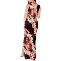 Puakenikeni Maile Lei Tank Maxi Dress Frangipani Red Tropical Leaves LT01 - Polynesian Pride