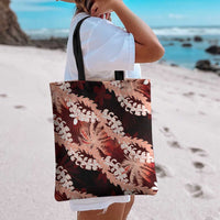 Puakenikeni Maile Lei Tote Bag Frangipani Red Tropical Leaves LT01 - Polynesian Pride