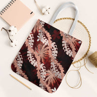 Puakenikeni Maile Lei Tote Bag Frangipani Red Tropical Leaves LT01 White Strap One Size Red - Polynesian Pride