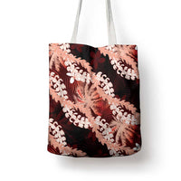 Puakenikeni Maile Lei Tote Bag Frangipani Red Tropical Leaves LT01 - Polynesian Pride