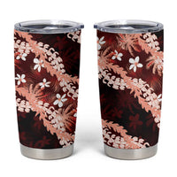 Puakenikeni Maile Lei Tumbler Cup Frangipani Red Tropical Leaves LT01 Red - Polynesian Pride