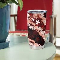 Puakenikeni Maile Lei Tumbler Cup Frangipani Red Tropical Leaves LT01 - Polynesian Pride
