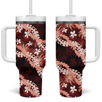 Puakenikeni Maile Lei Tumbler With Handle Frangipani Red Tropical Leaves LT01 One Size: 40 oz Red - Polynesian Pride