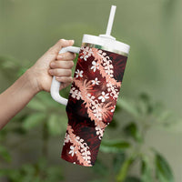 Puakenikeni Maile Lei Tumbler With Handle Frangipani Red Tropical Leaves LT01 - Polynesian Pride