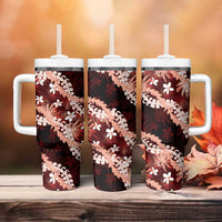 Puakenikeni Maile Lei Tumbler With Handle Frangipani Red Tropical Leaves LT01 - Polynesian Pride