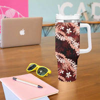 Puakenikeni Maile Lei Tumbler With Handle Frangipani Red Tropical Leaves LT01 - Polynesian Pride