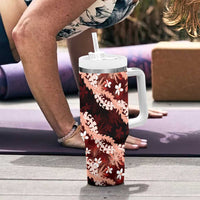 Puakenikeni Maile Lei Tumbler With Handle Frangipani Red Tropical Leaves LT01 - Polynesian Pride
