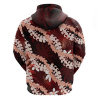 Puakenikeni Maile Lei Zip Hoodie Frangipani Red Tropical Leaves LT01 - Polynesian Pride