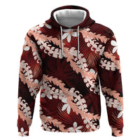 Puakenikeni Maile Lei Zip Hoodie Frangipani Red Tropical Leaves LT01 Pullover Hoodie Red - Polynesian Pride
