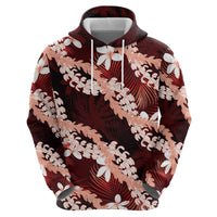 Puakenikeni Maile Lei Zip Hoodie Frangipani Red Tropical Leaves LT01 - Polynesian Pride
