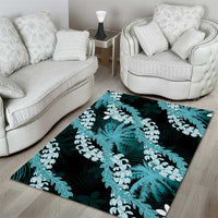 Puakenikeni Maile Lei Area Rug Frangipani Turquoise Tropical Leaves LT01 - Polynesian Pride