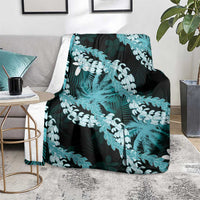 Puakenikeni Maile Lei Blanket Frangipani Turquoise Tropical Leaves LT01 - Polynesian Pride