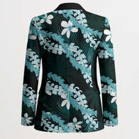 Puakenikeni Maile Lei Blazer Frangipani Turquoise Tropical Leaves LT01 - Polynesian Pride