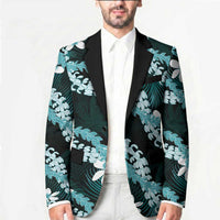 Puakenikeni Maile Lei Blazer Frangipani Turquoise Tropical Leaves LT01 - Polynesian Pride