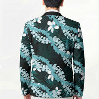 Puakenikeni Maile Lei Blazer Frangipani Turquoise Tropical Leaves LT01 - Polynesian Pride