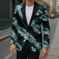 Puakenikeni Maile Lei Blazer Frangipani Turquoise Tropical Leaves LT01 - Polynesian Pride
