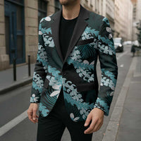 Puakenikeni Maile Lei Blazer Frangipani Turquoise Tropical Leaves LT01 - Polynesian Pride
