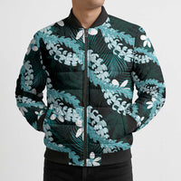 Puakenikeni Maile Lei Bomber Puffer Jacket Frangipani Turquoise Tropical Leaves LT01 - Polynesian Pride