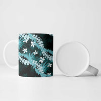 Puakenikeni Maile Lei Ceramic Mug Frangipani Turquoise Tropical Leaves LT01 - Polynesian Pride