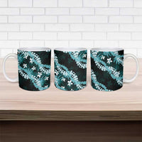 Puakenikeni Maile Lei Ceramic Mug Frangipani Turquoise Tropical Leaves LT01 - Polynesian Pride