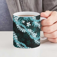 Puakenikeni Maile Lei Ceramic Mug Frangipani Turquoise Tropical Leaves LT01 - Polynesian Pride