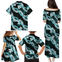 Puakenikeni Maile Lei Family Matching Puletasi and Hawaiian Shirt Frangipani Turquoise Tropical Leaves