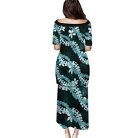 Puakenikeni Maile Lei Family Matching Puletasi and Hawaiian Shirt Frangipani Turquoise Tropical Leaves