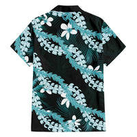 Puakenikeni Maile Lei Family Matching Tank Maxi Dress and Hawaiian Shirt Frangipani Turquoise Tropical Leaves