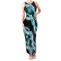 Puakenikeni Maile Lei Family Matching Tank Maxi Dress and Hawaiian Shirt Frangipani Turquoise Tropical Leaves