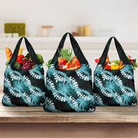 Puakenikeni Maile Lei Grocery Bag Frangipani Turquoise Tropical Leaves LT01 3-pack One Size Turquoise - Polynesian Pride