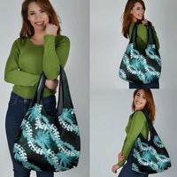 Puakenikeni Maile Lei Grocery Bag Frangipani Turquoise Tropical Leaves LT01 - Polynesian Pride