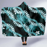 Puakenikeni Maile Lei Hooded Blanket Frangipani Turquoise Tropical Leaves LT01 One Size Turquoise - Polynesian Pride