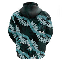 Puakenikeni Maile Lei Hoodie Frangipani Turquoise Tropical Leaves LT01 - Polynesian Pride