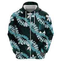 Puakenikeni Maile Lei Hoodie Frangipani Turquoise Tropical Leaves LT01 - Polynesian Pride