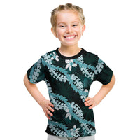 Puakenikeni Maile Lei Kid T Shirt Frangipani Turquoise Tropical Leaves LT01 Turquoise - Polynesian Pride