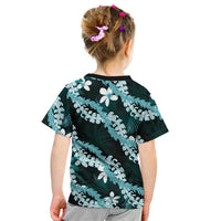 Puakenikeni Maile Lei Kid T Shirt Frangipani Turquoise Tropical Leaves LT01 - Polynesian Pride
