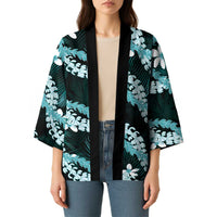 Puakenikeni Maile Lei Kimono Frangipani Turquoise Tropical Leaves LT01 - Polynesian Pride