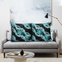 Puakenikeni Maile Lei Pillow Cover Frangipani Turquoise Tropical Leaves LT01 - Polynesian Pride
