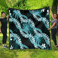 Puakenikeni Maile Lei Quilt Frangipani Turquoise Tropical Leaves LT01 - Polynesian Pride