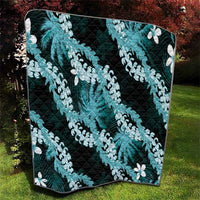 Puakenikeni Maile Lei Quilt Frangipani Turquoise Tropical Leaves LT01 - Polynesian Pride